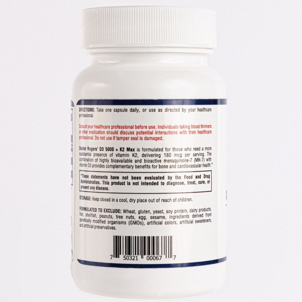 Doctor Rogers D3 5000 + K2 Max bottle angle view